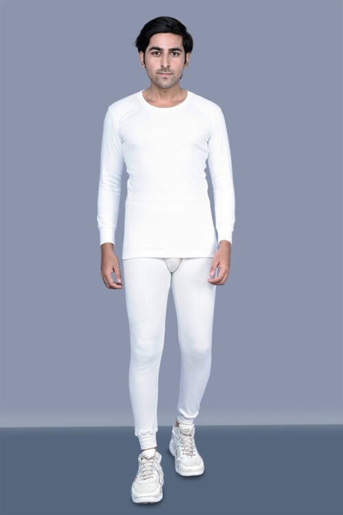 Kothari UBER Men’s Thermal Off White Colour Striped Round Neck Full Sleeves Anti Bacterial Low Neck Thermal Top