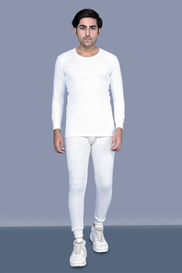 Kothari UBER Men's Thermal Off White Colour Striped Round Neck Full Sleeves Anti Bacterial Low Neck Thermal Top