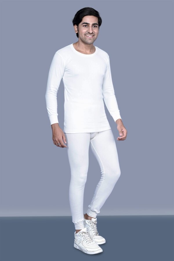 Kothari UBER Men's Thermal Off White Colour Striped Round Neck Full Sleeves Anti Bacterial Low Neck Thermal Top - Image 5