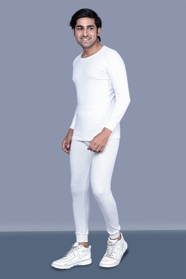 Kothari UBER Men's Thermal Off White Colour Striped Round Neck Full Sleeves Anti Bacterial Low Neck Thermal Top - Image 4