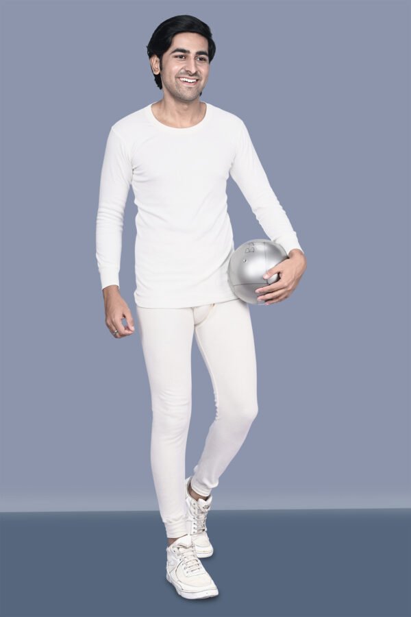 Kothari UBER Men's Thermal Off White Colour Striped Round Neck Full Sleeves Anti Bacterial Low Neck Thermal Top - Image 2