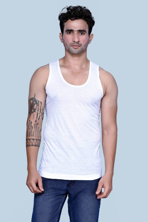 KOTHARI FREEDOM 100% COTTON SUPIMA BLEACHED MEN’S SLEEVELESS U-NECK INNERWEAR SOLID WHITE VEST