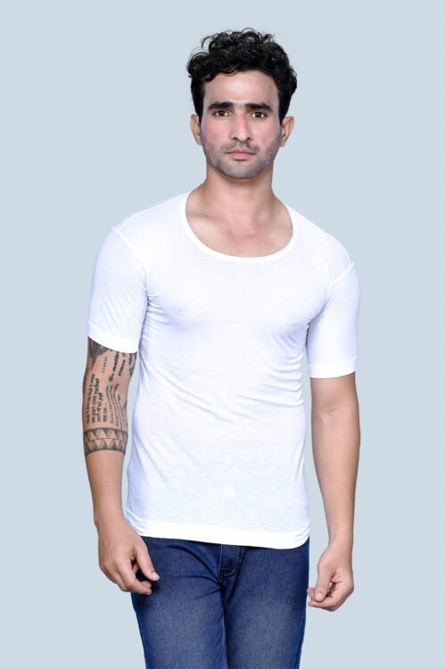 KOTHARI – FREEDOM 100% COTTON SUPIMA BLEACHED MEN’S HALF SLEEVE ROUND NECK INNERWEAR SOLID WHITE VEST