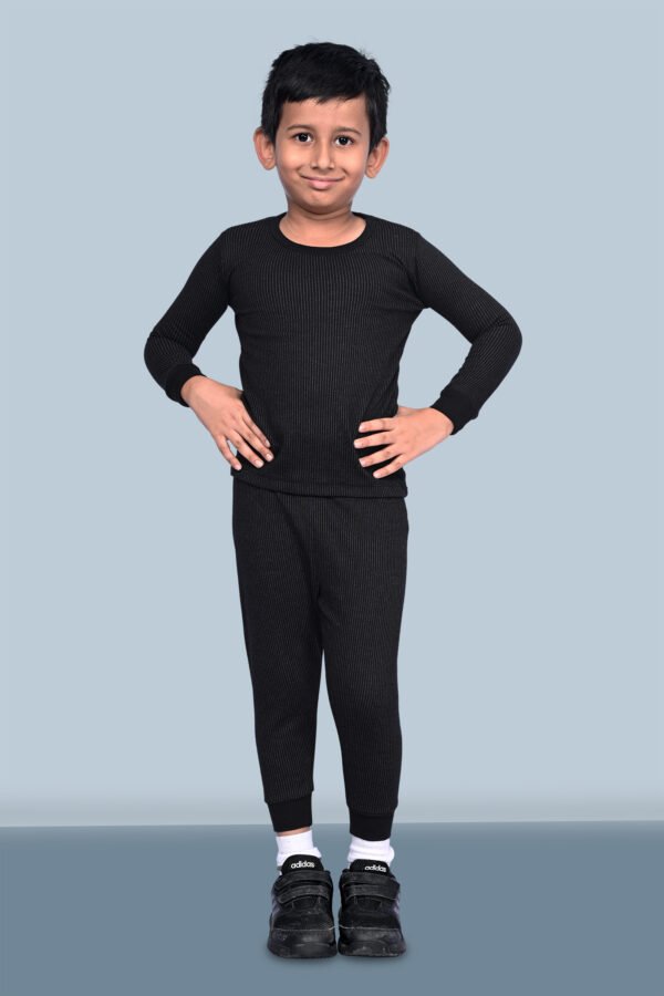 KOTHARI UBER KOOKIES UNISEX KIDS (BOYS & GIRLS) THERMAL BLACK COLOUR STRIPED ROUND NECK FULL SLEEVES ANTI BACTERIAL LOW NECK THERMAL TOP - Image 8