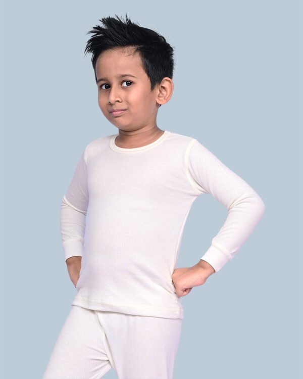 KOTHARI UBER KOOKIES UNISEX KIDS (BOYS & GIRLS) THERMAL OFF WHITE COLOUR STRIPED ROUND NECK FULL SLEEVES ANTI BACTERIAL LOW NECK THERMAL TOP - Image 6