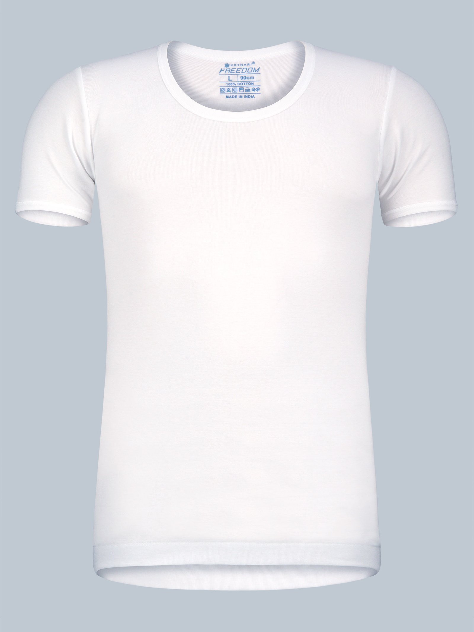 Freedom White Cotton Rich 1x1 Rib Round Neck Half Sleeve Vest for Men – Skin-Friendly Comfort - Image 2