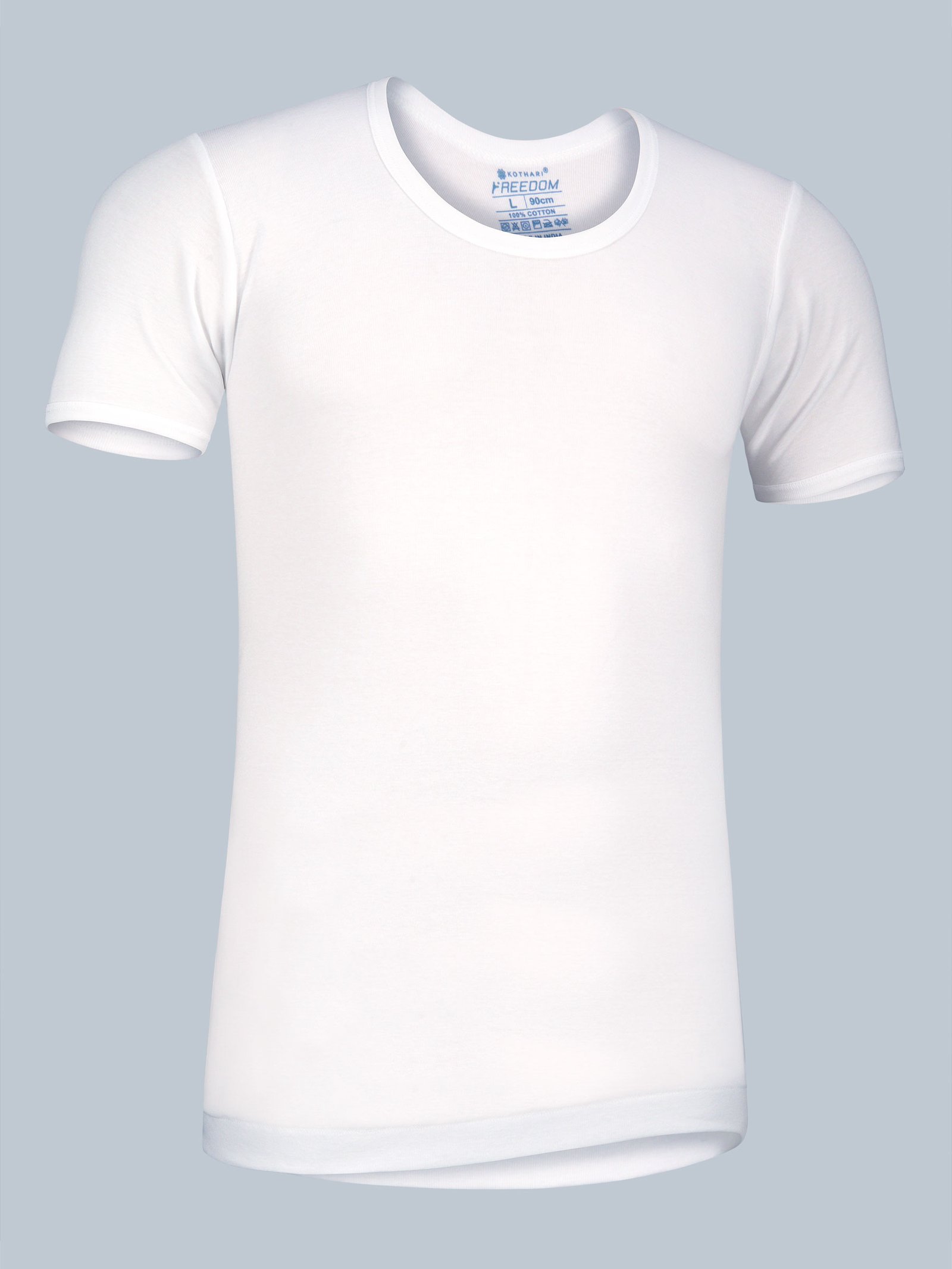 Freedom White Cotton Rich 1x1 Rib Round Neck Half Sleeve Vest for Men – Skin-Friendly Comfort - Image 3