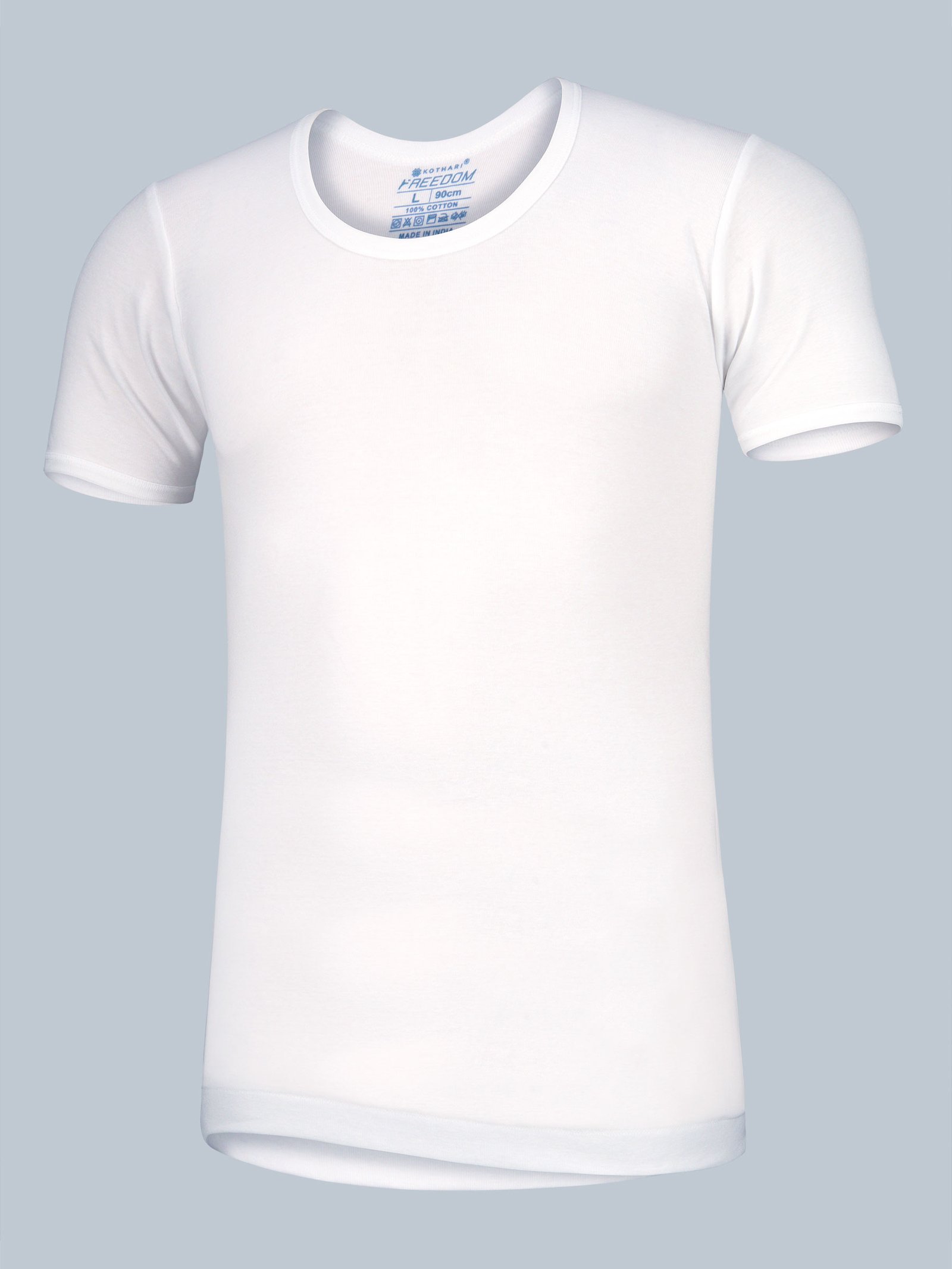 Freedom White Cotton Rich 1x1 Rib Round Neck Half Sleeve Vest for Men – Skin-Friendly Comfort - Image 4